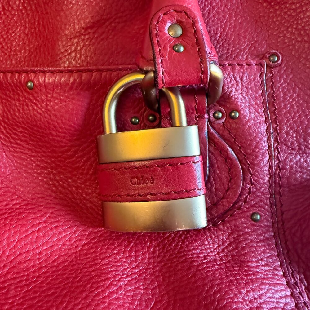 CHLOE l Authentic Red Leather PADDINGTON l Shopper Tote Handbag - Picture 5 of 12